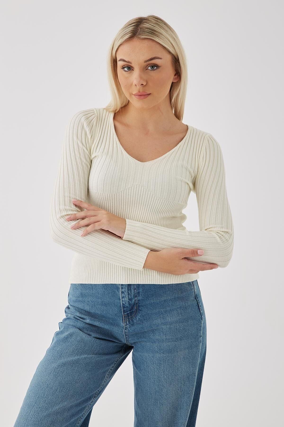 FASHION FRIENDS KADIN V YAKA BLUZ 23K0295K1