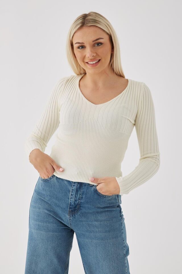 FASHION FRIENDS KADIN V YAKA BLUZ 23K0295K1