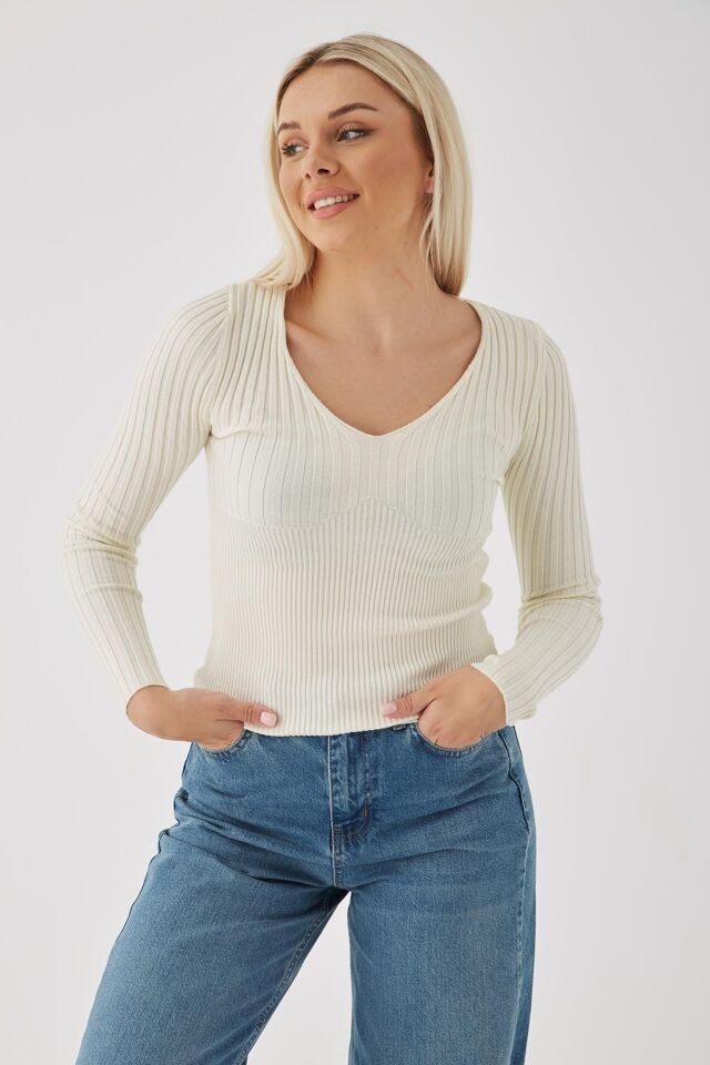 FASHION FRIENDS KADIN V YAKA BLUZ 23K0295K1