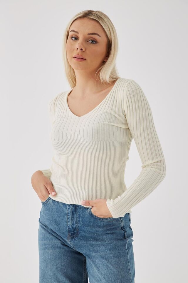 FASHION FRIENDS KADIN V YAKA BLUZ 23K0295K1