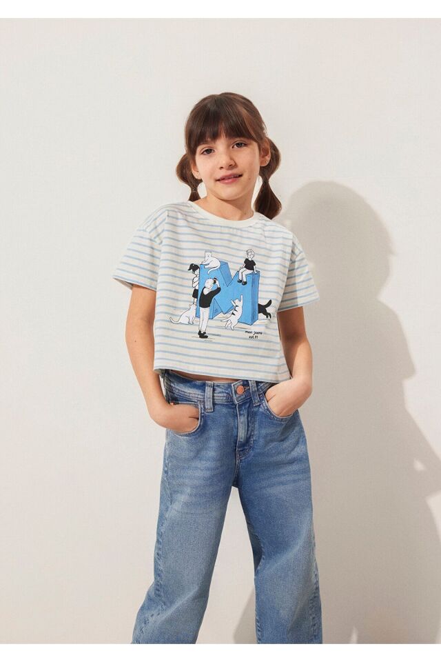 MAVİ ÇOCUK M BASKILI ÇİZGİLİ CROP TİŞÖRT Bebe Mavi 7610285-83766