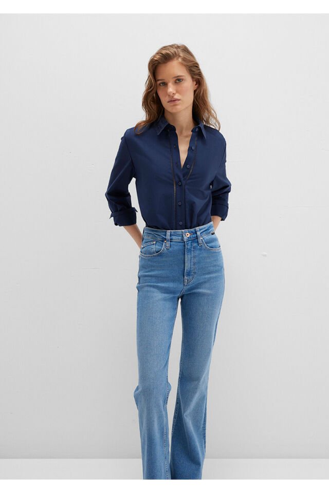 MAVİ KADIN UZUN KOLLU DOKUMA GÖMLEK  Koyu Lacivert 1211174-82318