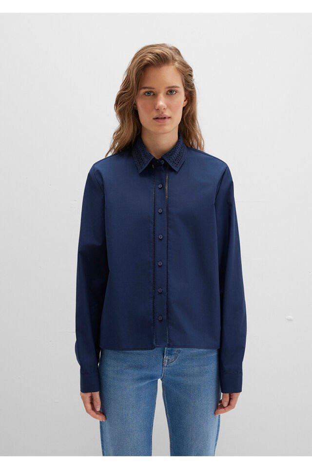 MAVİ KADIN UZUN KOLLU DOKUMA GÖMLEK  Koyu Lacivert 1211174-82318