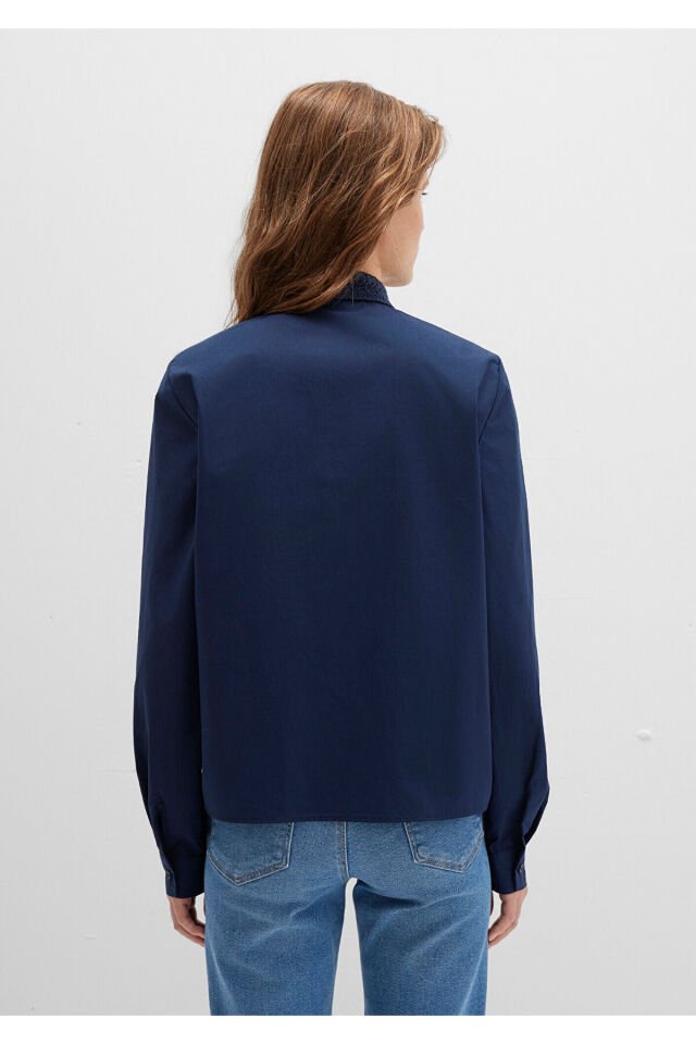 MAVİ KADIN UZUN KOLLU DOKUMA GÖMLEK  Koyu Lacivert 1211174-82318