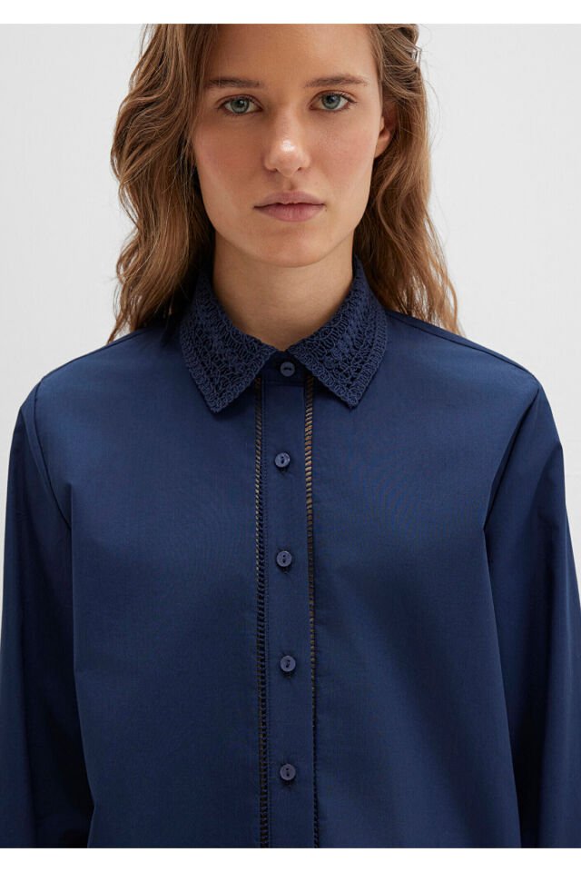 MAVİ KADIN UZUN KOLLU DOKUMA GÖMLEK  Koyu Lacivert 1211174-82318