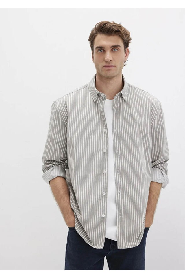 MAVİ ERKEK ÇİZGİLİ GÖMLEK Gray flannel zemin, white 0211756-91269
