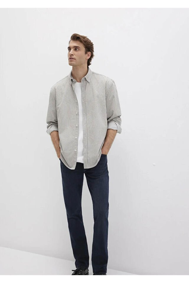 MAVİ ERKEK ÇİZGİLİ GÖMLEK Gray flannel zemin, white 0211756-91269