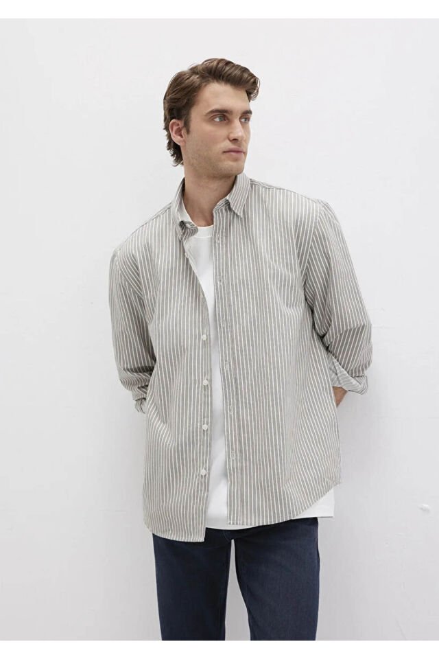MAVİ ERKEK ÇİZGİLİ GÖMLEK Gray flannel zemin, white 0211756-91269