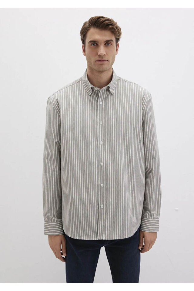 MAVİ ERKEK ÇİZGİLİ GÖMLEK Gray flannel zemin, white 0211756-91269