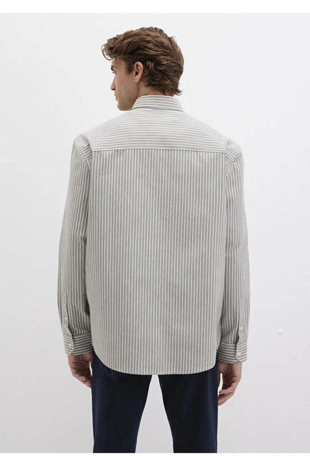 MAVİ ERKEK ÇİZGİLİ GÖMLEK Gray flannel zemin, white 0211756-91269