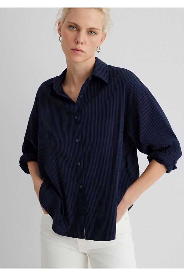 MAVİ KADIN UZUN KOLLU GOMLEK Gökyüzü Lacivert 1210878-83699