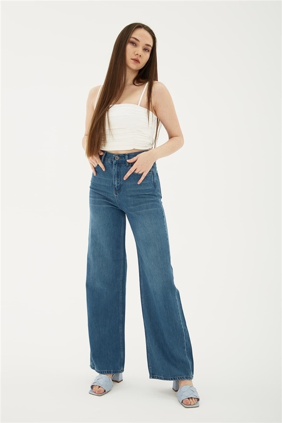 FASHION FRIENDS KADIN DENİM PALAZZO PANTOLON 23Y-PNT0707K1 K.MAVİ - 34