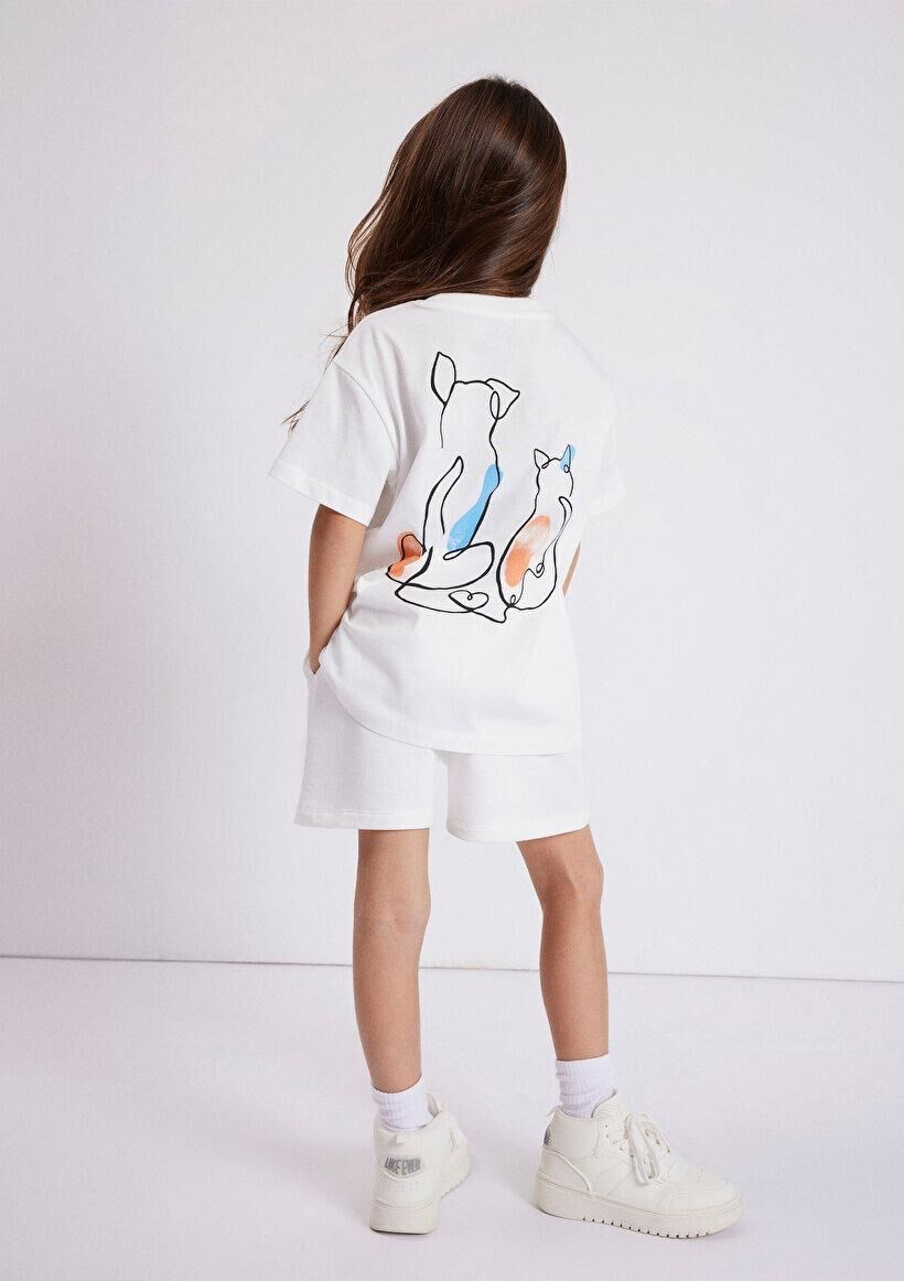MAVİ ÇOCUK KEDİ KÖPEK BASKILI TİŞÖRT Kırık Beyaz 7610171-70057