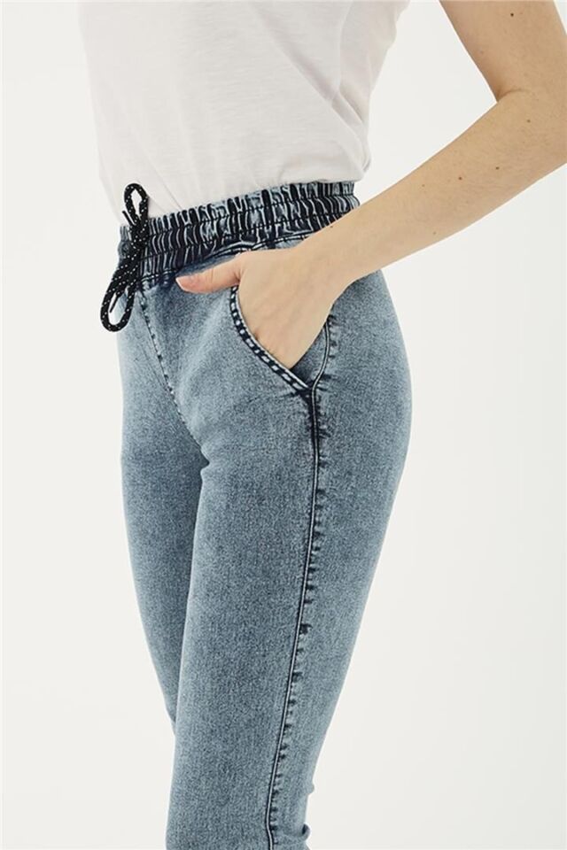 FASHION FRIENDS KADIN BELİ VE PAÇASI LASTİKLİ PANTOLON 23Y-PNT0789K1 A.Mavi - 36