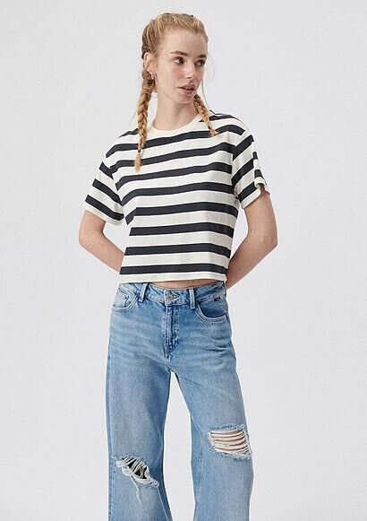 MAVİ KADIN YUVARLAK YAKA ÇİZGİLİ TİŞÖRT Hindistan C 1610199-85451