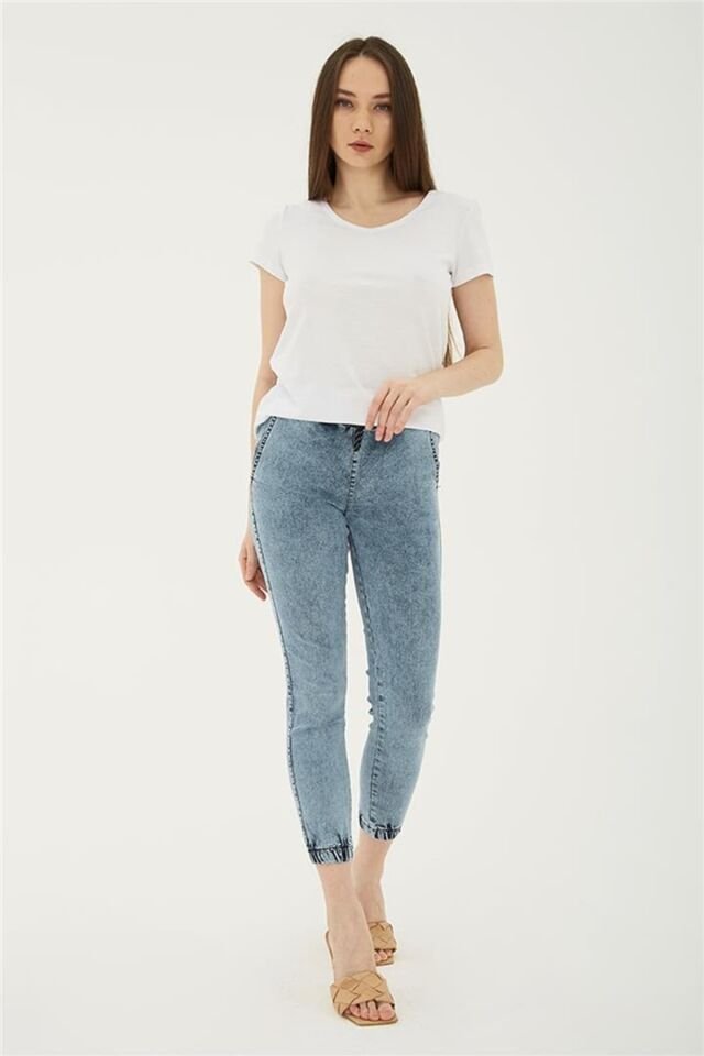 FASHION FRIENDS KADIN BELİ VE PAÇASI LASTİKLİ PANTOLON 23Y-PNT0789K1 A.Mavi - 40