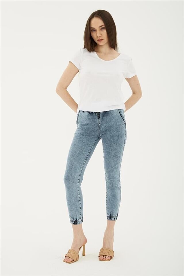 FASHION FRIENDS KADIN BELİ VE PAÇASI LASTİKLİ PANTOLON 23Y-PNT0789K1 A.Mavi - 40