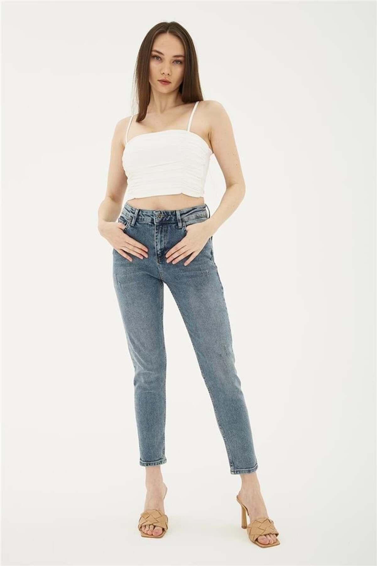 FASHION FRIENDS KADIN DENİM PANTOLON 23Y-PNT0792K1 B.MAVİ - 36