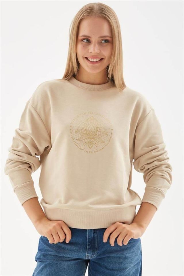 FASHION FRIENDS KADIN BASKILI SWEAT 24K0108K1