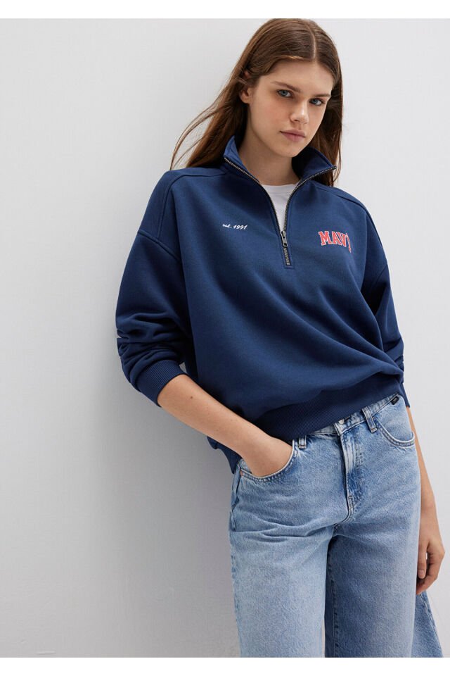 MAVİ KADIN LOGO BASKILI SWEATSHIRT Koyu Lacivert 1S10373-70488
