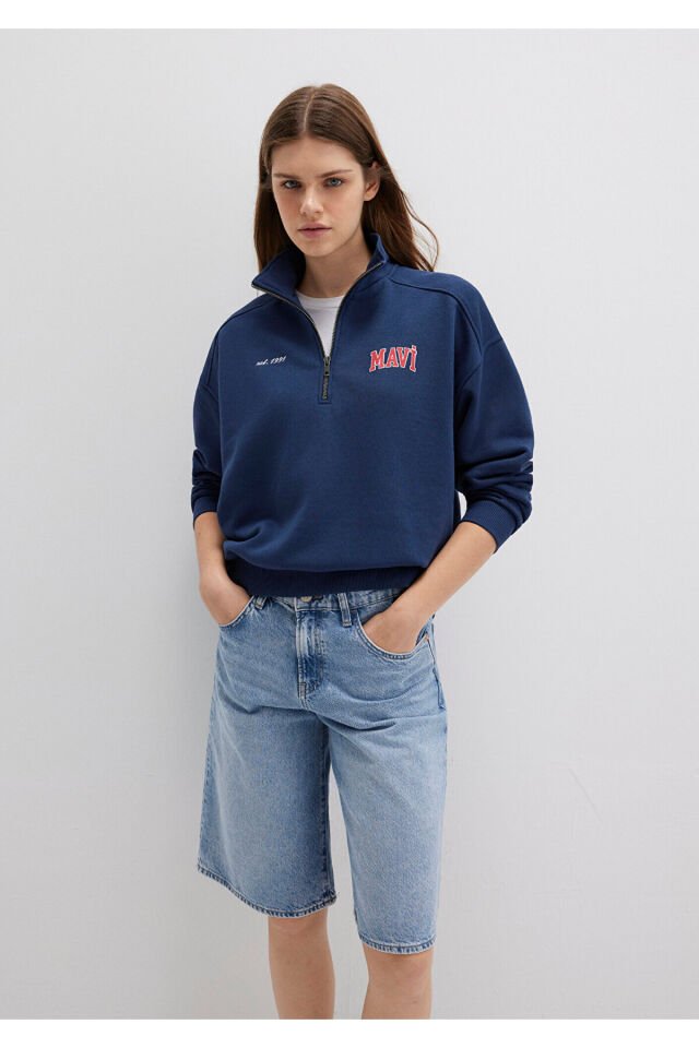 MAVİ KADIN LOGO BASKILI SWEATSHIRT Koyu Lacivert 1S10373-70488