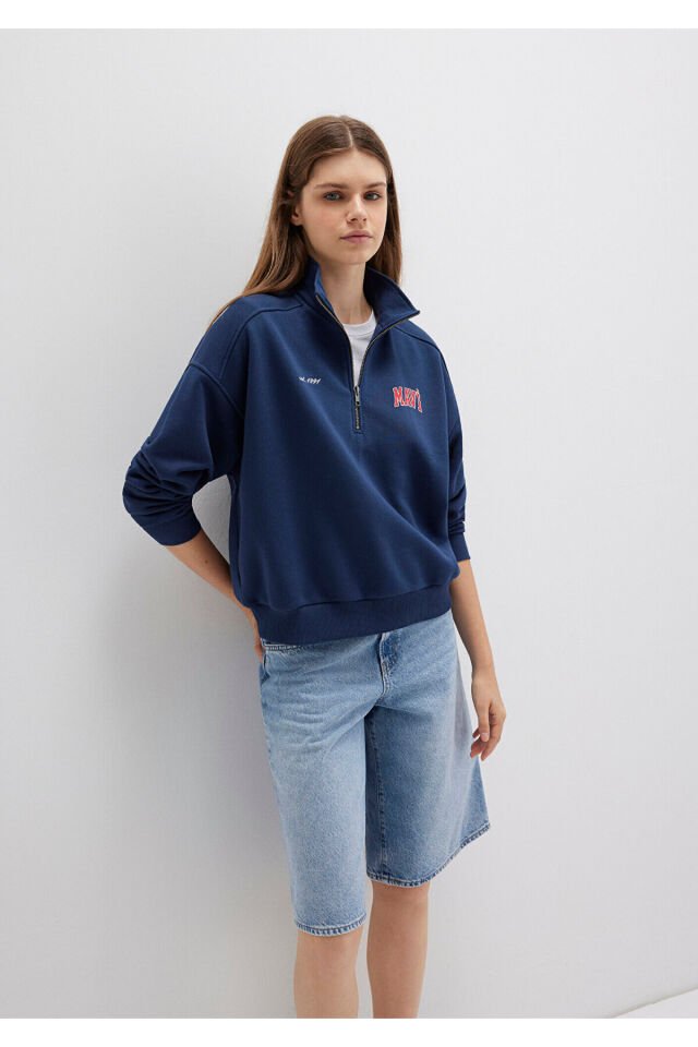 MAVİ KADIN LOGO BASKILI SWEATSHIRT Koyu Lacivert 1S10373-70488