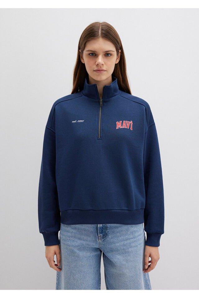 MAVİ KADIN LOGO BASKILI SWEATSHIRT Koyu Lacivert 1S10373-70488