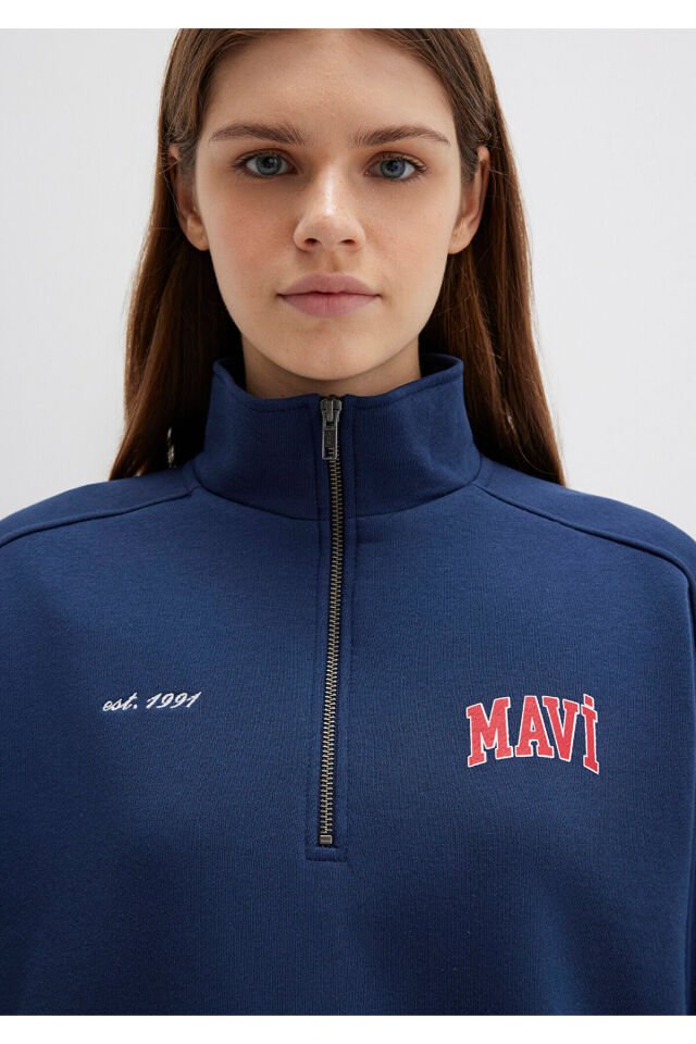 MAVİ KADIN LOGO BASKILI SWEATSHIRT Koyu Lacivert 1S10373-70488
