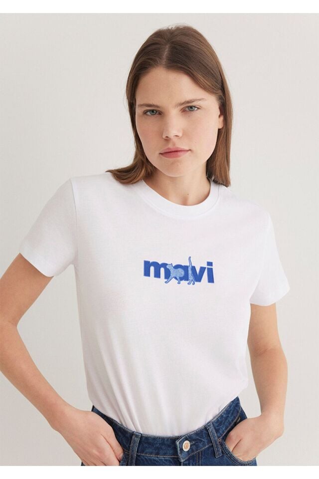 MAVİ KADIN MAVİ BASKILI TİŞÖRT Beyaz 1613287-620