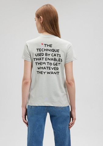 MAVİ KADIN KEDİ BASKILI GRAFIK TIŞORT Sis Yeşil 1612203-70148