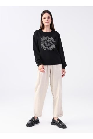 FASHION FRIENDS KADIN BİSİKLET YAKA BASKILI SWEATSHİRT 22K0062K1