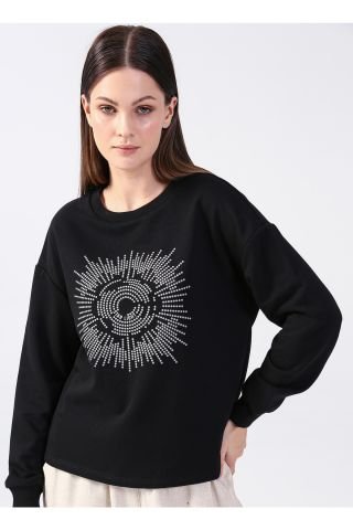 FASHION FRIENDS KADIN BİSİKLET YAKA BASKILI SWEATSHİRT 22K0062K1