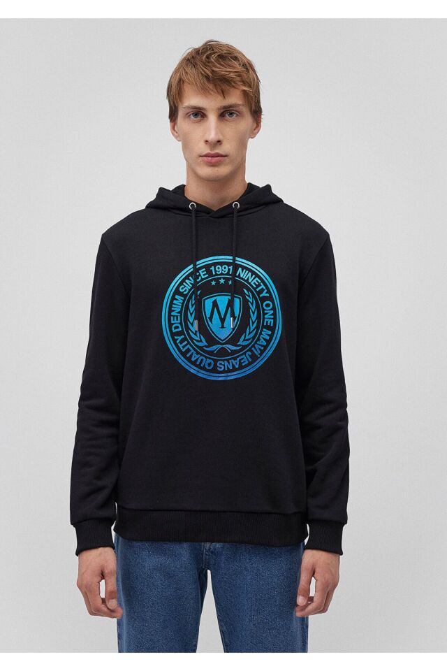 MAVİ ERKEK BASKILI KAPÜŞONLU SWEATSHIRT Siyah 0611721-900