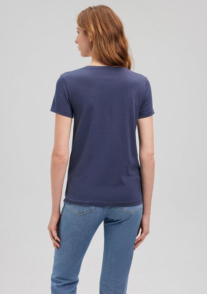 MAVİ KADIN KEDİ BASKILI GRAFIK TIŞORT İndigo Mavi 1612205-70487