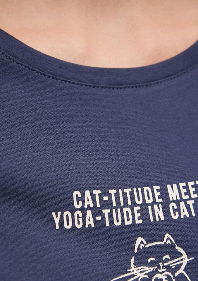 MAVİ KADIN KEDİ BASKILI GRAFIK TIŞORT İndigo Mavi 1612205-70487