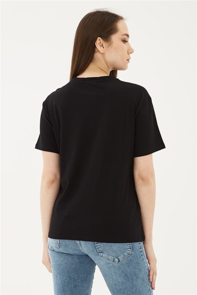FASHION FRIENDS KADIN BASKILI T-SHİRT 23Y-TST0149K1 SİYAH - L