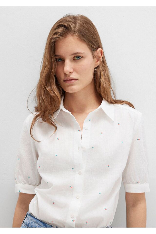 MAVİ KADIN KISA KOL GÖMLEK DİTSY FLOWER PRİNT 1210060-90701