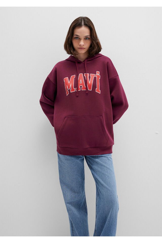 MAVİ KADIN MAVİ LOGO KAPÜŞONLU SWEATSHIRT Maroon Ba 1600361-90705