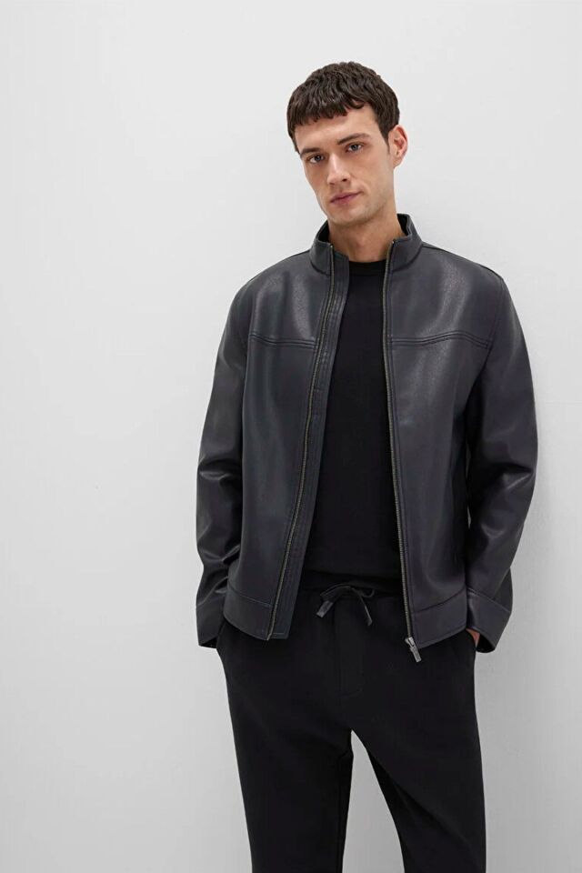 MAVİ ERKEK DERİ CEKET Jet Siyah 0110634-71379