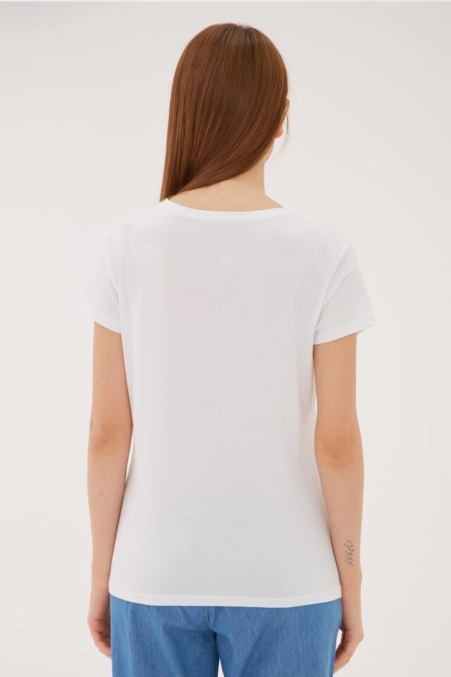 FASHION FRIENDS KADIN BASKILI T-SHİRT 23Y-TST0271K1 BEYAZ - XL