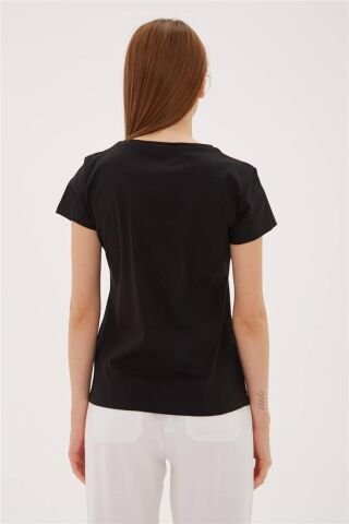 FASHION FRIENDS KADIN BASKILI T-SHİRT 23Y-TST0274K1 SİYAH - L