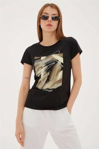 FASHION FRIENDS KADIN BASKILI T-SHİRT 23Y-TST0274K1 SİYAH - M