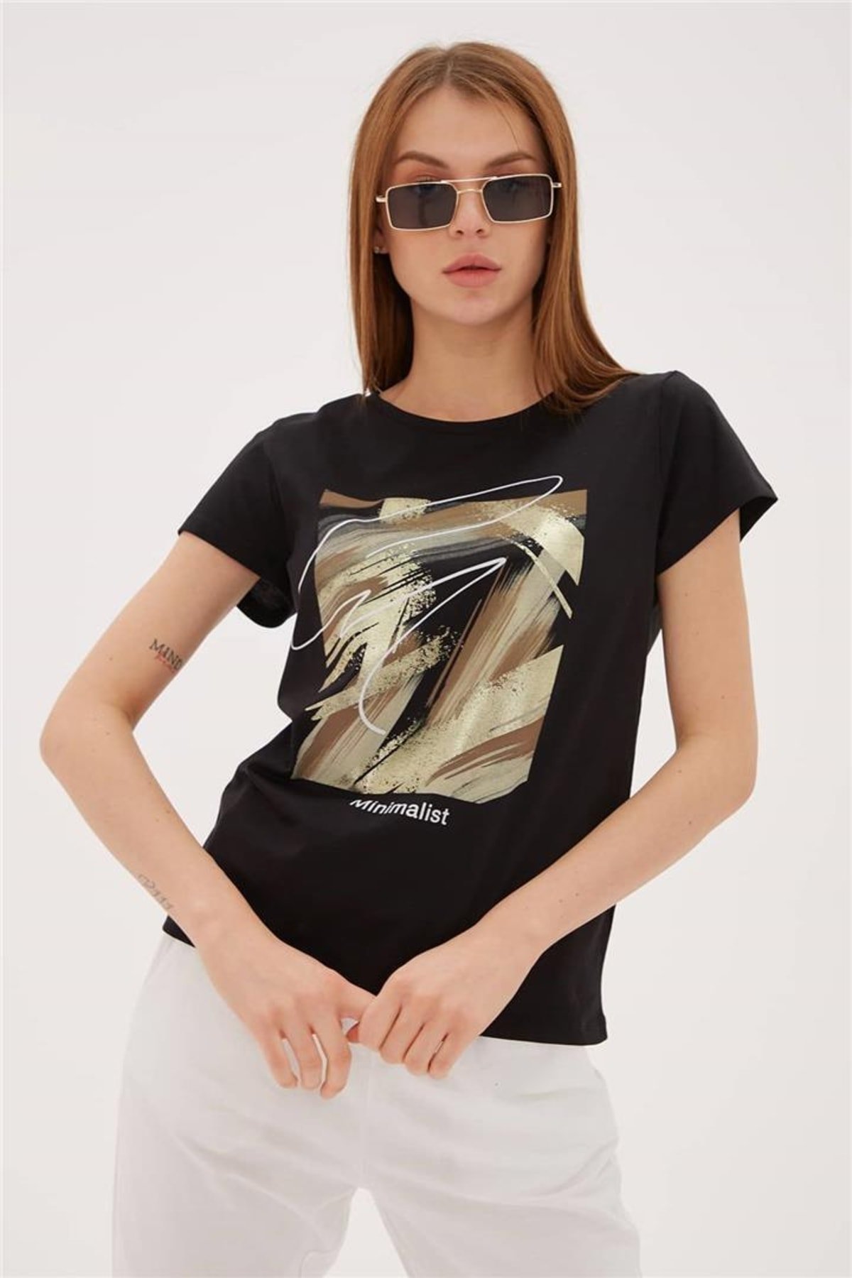 FASHION FRIENDS KADIN BASKILI T-SHİRT 23Y-TST0274K1 SİYAH - M