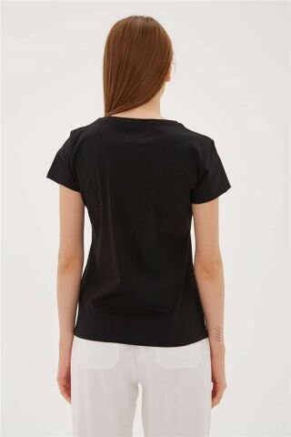 FASHION FRIENDS KADIN BASKILI T-SHİRT 23Y-TST0274K1 SİYAH - M