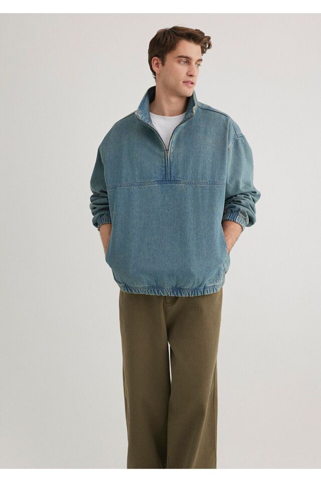 MAVİ ERKEK HALF ZIP GÖMLEK İndigo 0211418-18790
