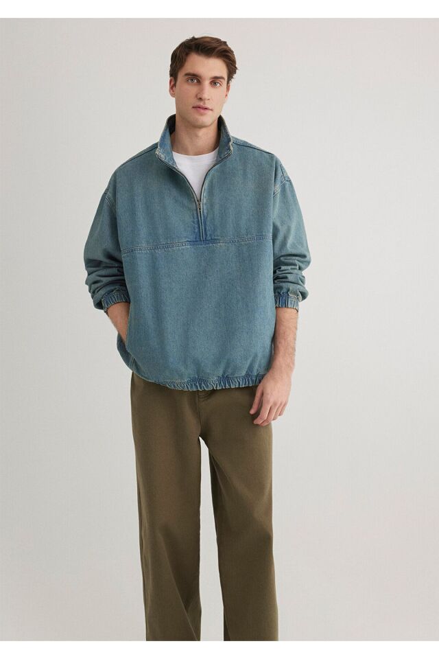 MAVİ ERKEK HALF ZIP GÖMLEK İndigo 0211418-18790