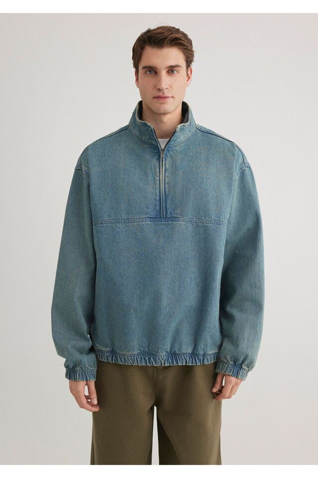 MAVİ ERKEK HALF ZIP GÖMLEK İndigo 0211418-18790