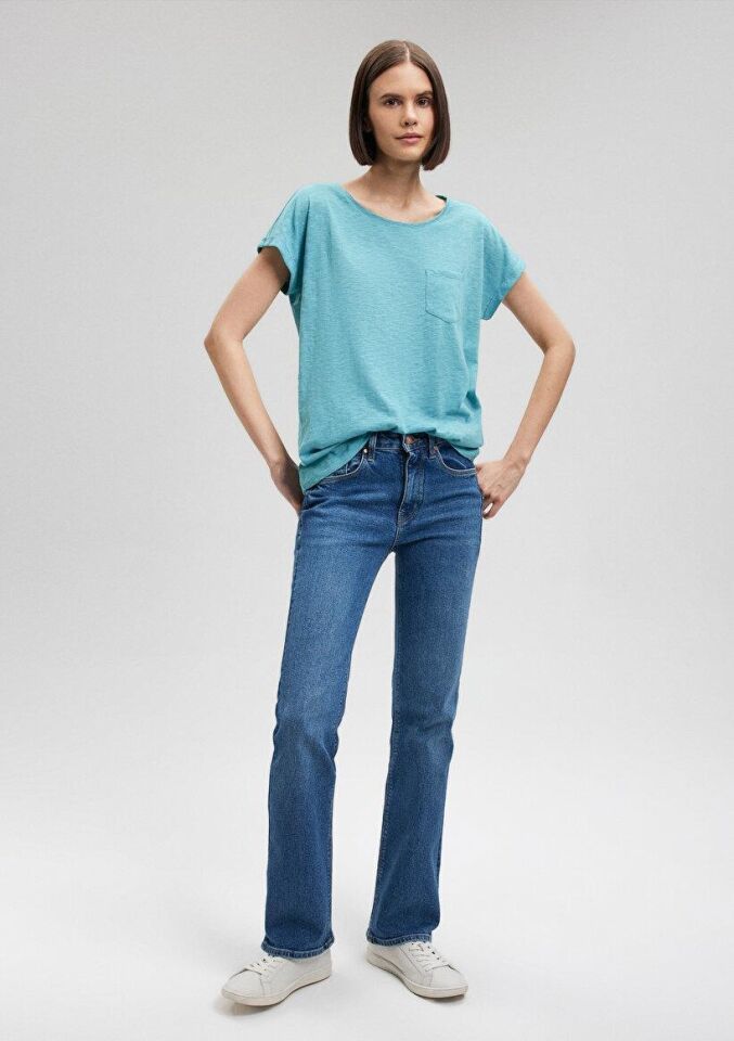 MAVİ KADIN YUVARLAK YAKA BASIC TİŞÖRT Dusty Turquoi 165846-71778