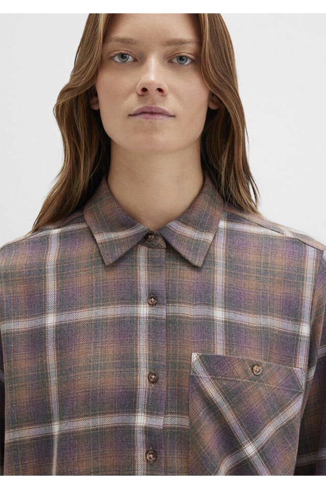 MAVİ KADIN UZUN KOLLU GÖMLEK Kahvrengi Kareli 1211284-83169