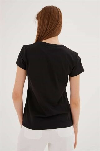 FASHION FRIENDS KADIN BASKILI T-SHİRT 23Y-TST0275K1 SİYAH - S